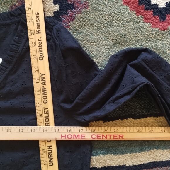 Anthropologie NEW Doe & Rae Black Eyelet Lace Puff Sleeve Covered Button Blouse - Picture 8 of 12